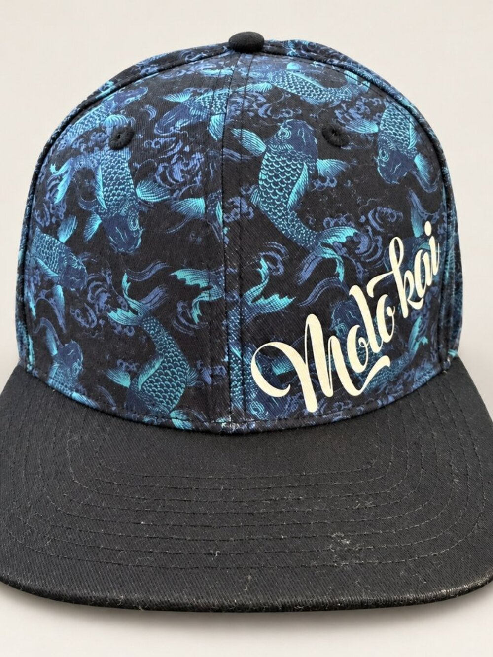 Double Portion Supply Molokai Blue Koi Print Black Brim Snapback Cap